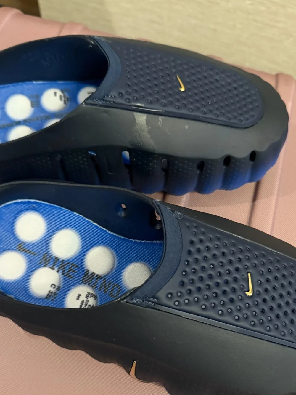 Nike Mind Navy Slip-On Clog with Gold Swoosh